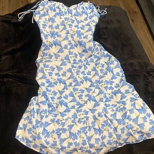 RIHOAS Strapless Dress with Blue Floral Pattern